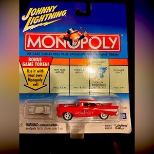 Johnny Lightning Monopoly Car. Die Cast, Illinois Avenue 1957 Chevy (Red)